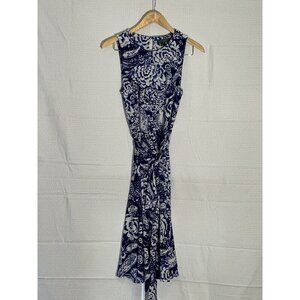 Lauren Ralph Lauren Sz 8 Women’s Fit & Flare Dress Tie Belt MIDI Paisley Floral